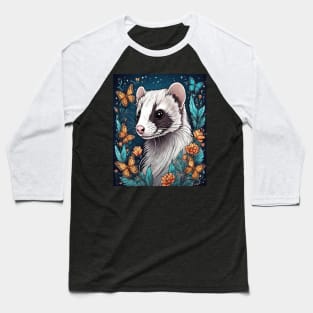 Ferret In Cottage Core and Filigree Style Art Baseball T-Shirt